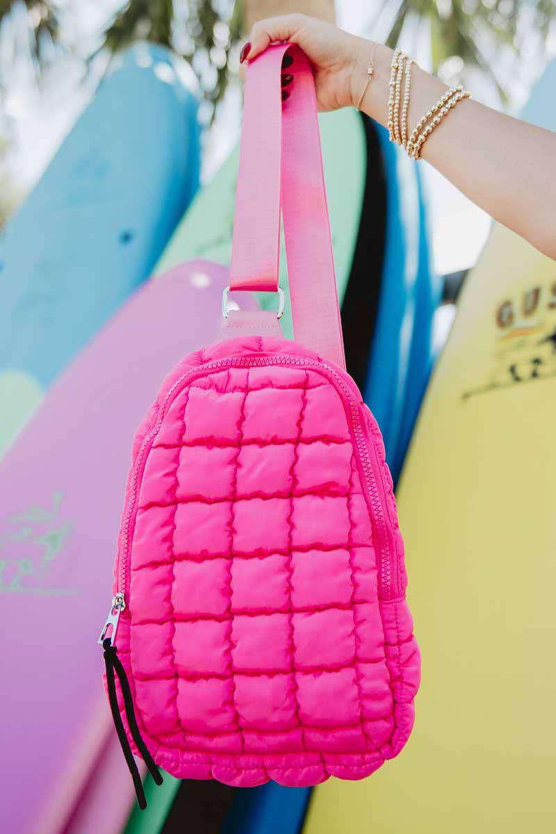 Quilted Sling Crossbody Bag - Hot Pink