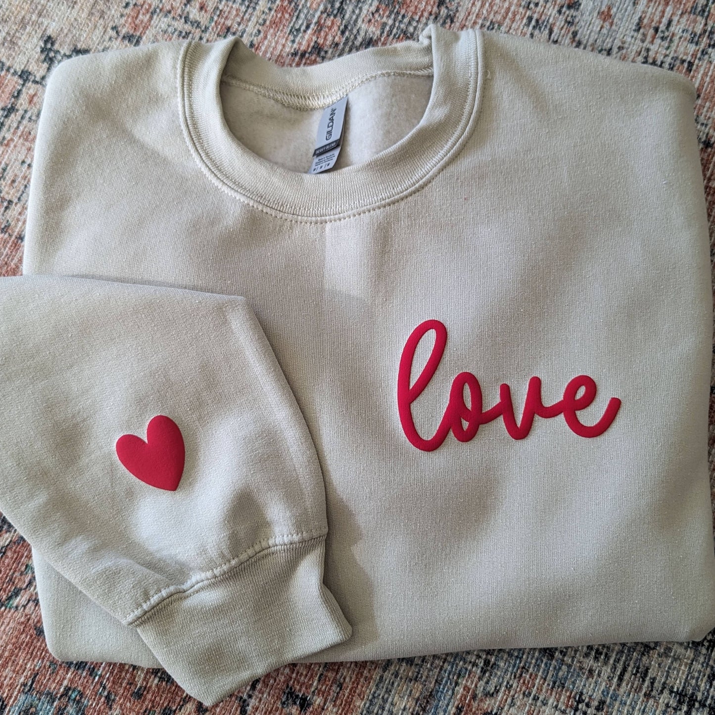 Puff Print Love Sweatshirt - Sand