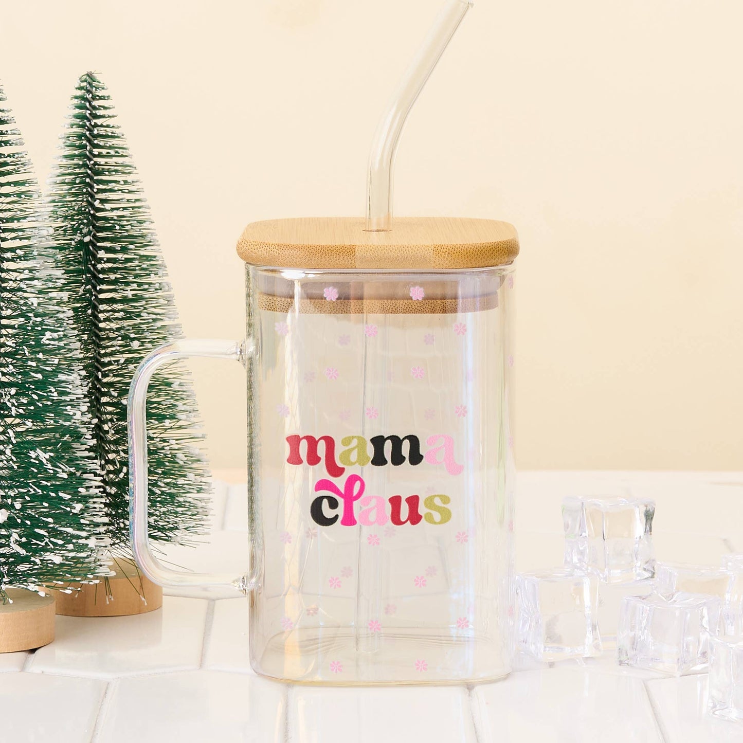 Square Glass Cup - Mama Claus