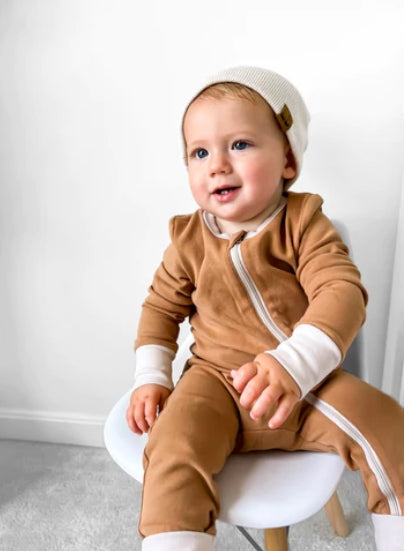 2-WAY ZIP ROMPER - NUTMEG