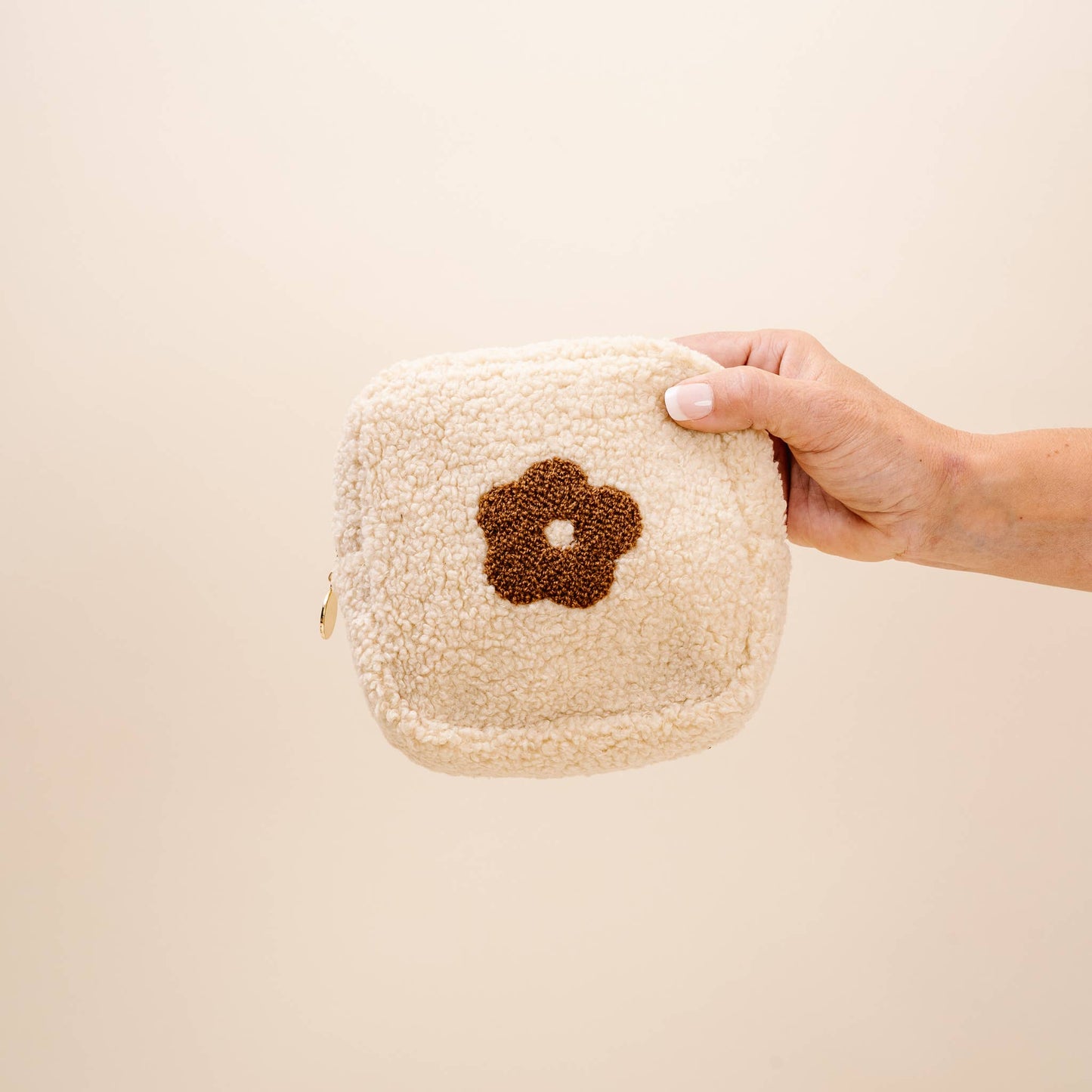 Square Teddy Pouch - Brown Flower