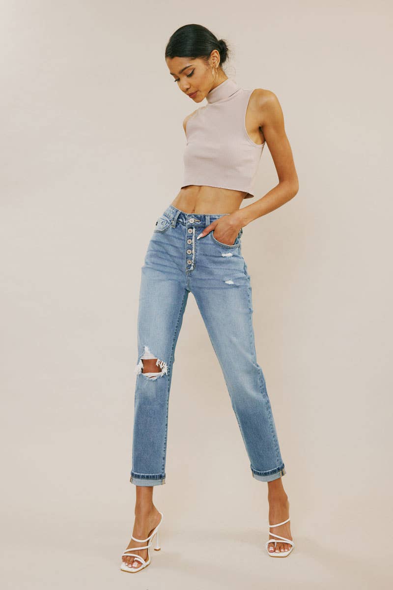 High Rise Mom Jeans - Slight Cuff