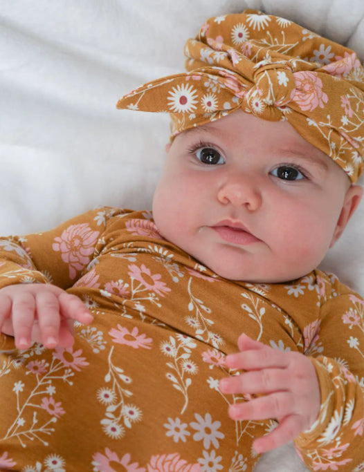 Mustard Floral Bamboo Gown and Hat