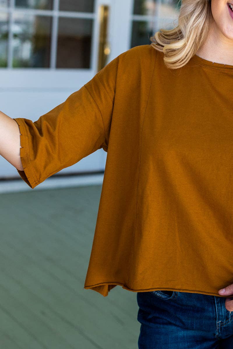 Ripped Collar Box Oversized Shirt - Camel