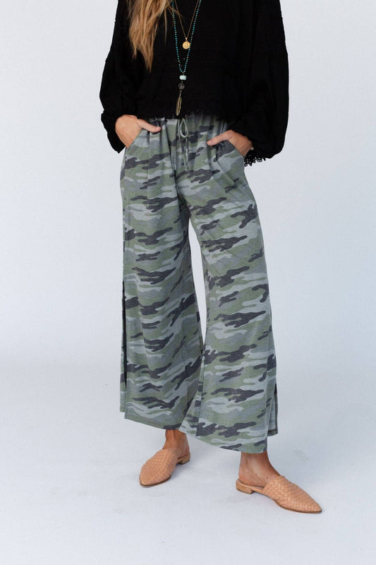 Wide Leg SLIT Pants - Camo