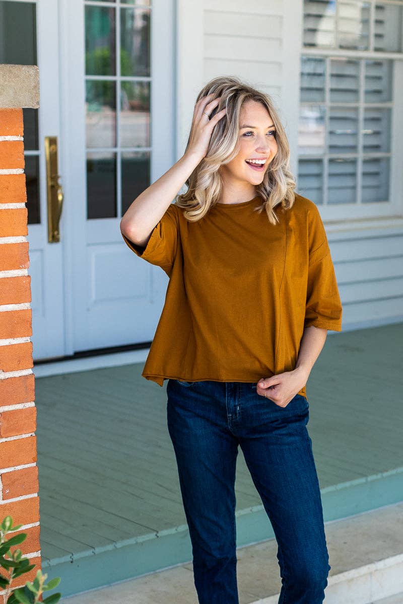 Ripped Collar Box Oversized Shirt - Camel