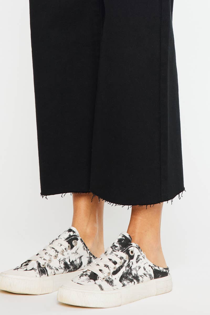 High Rise Crop Wide Leg Jeans - Black