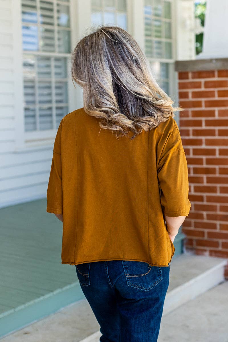 Ripped Collar Box Oversized Shirt - Camel
