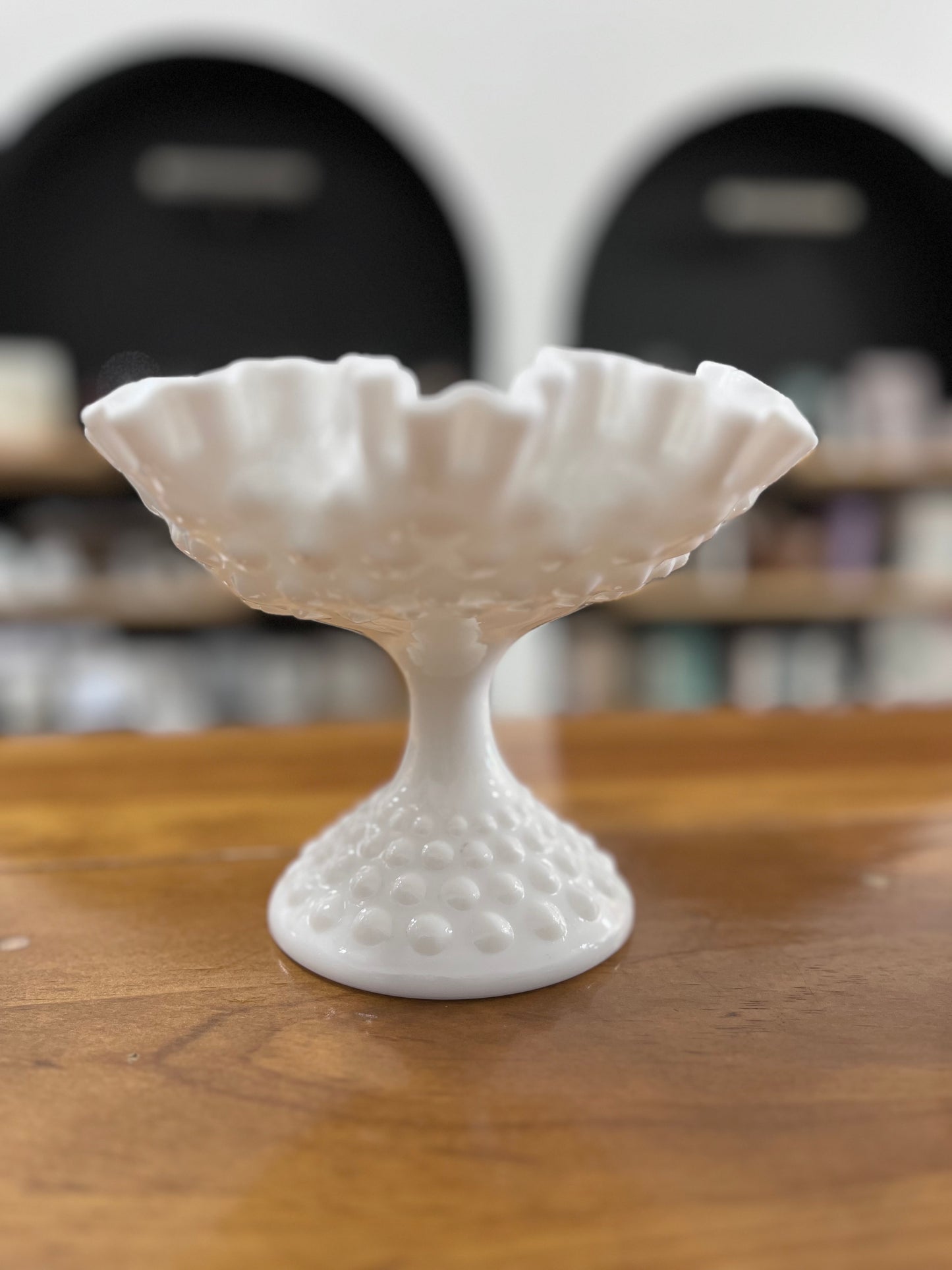 Milk Glass Scalloped Pedestal Candle