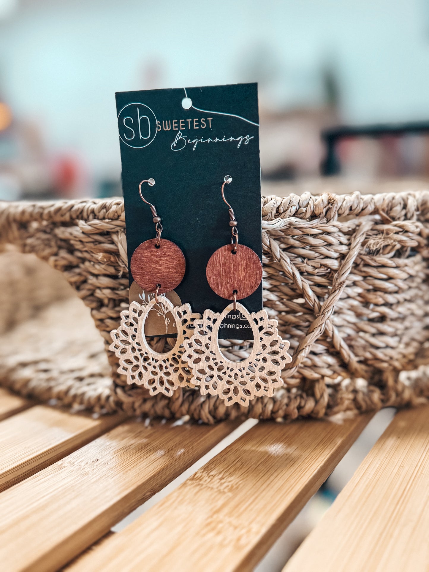 Earrings - Wood Boho Stack