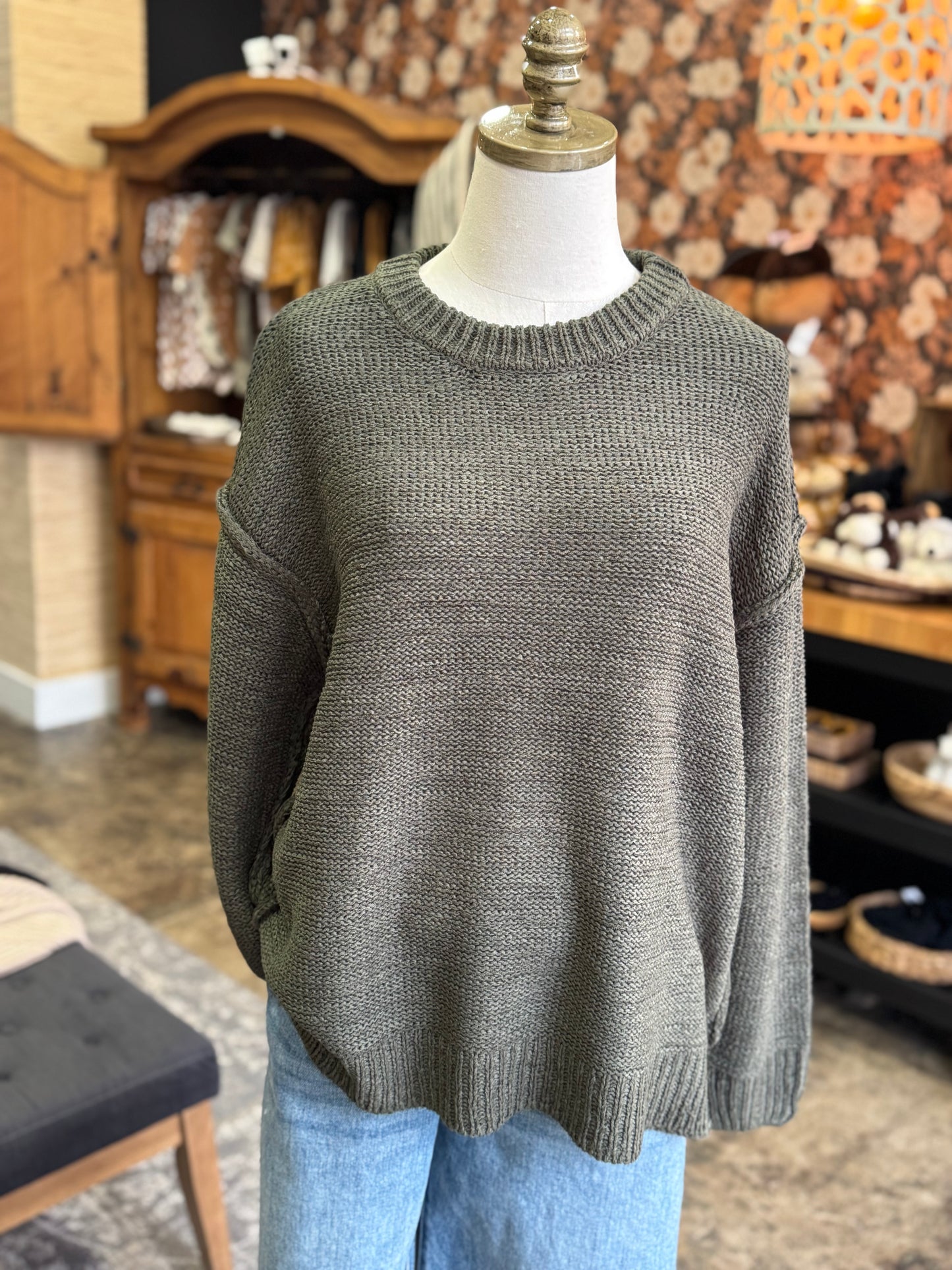 Exposed Seam Sweater - Dark Olive