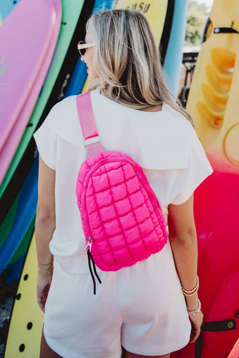 Quilted Sling Crossbody Bag - Hot Pink