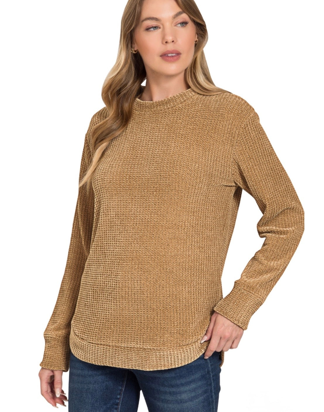 Chenille Waffle Sweater - Camel