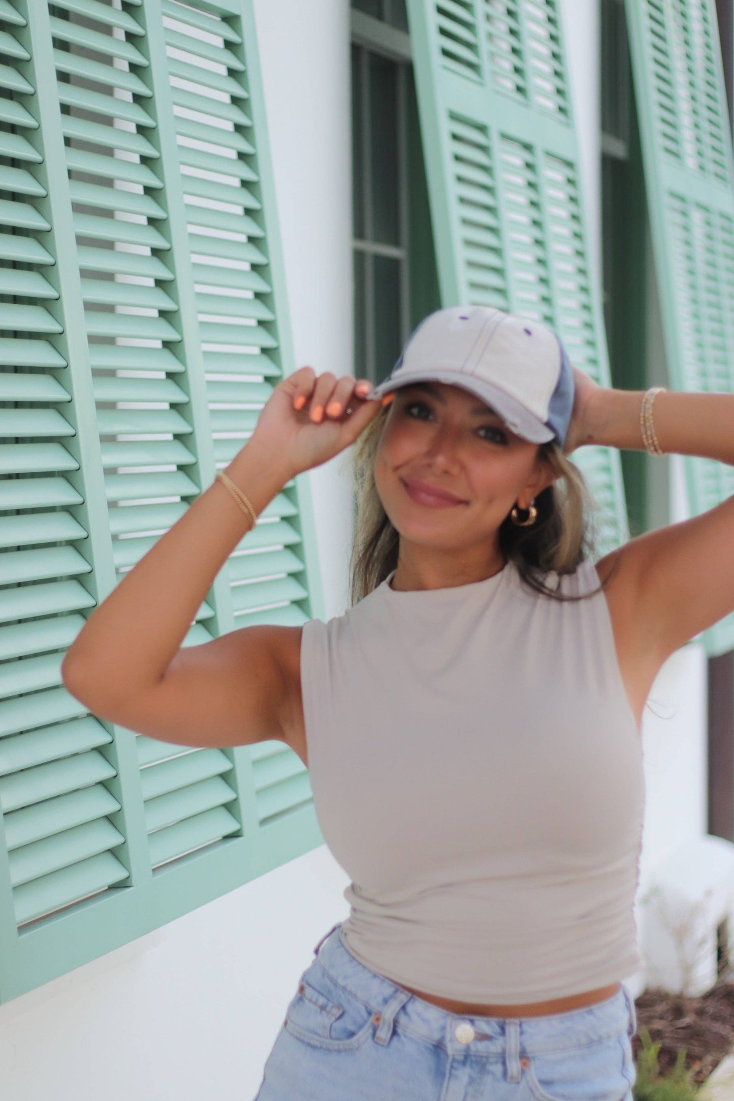 Baseball Hat - Distressed Tan/Brown/Navy
