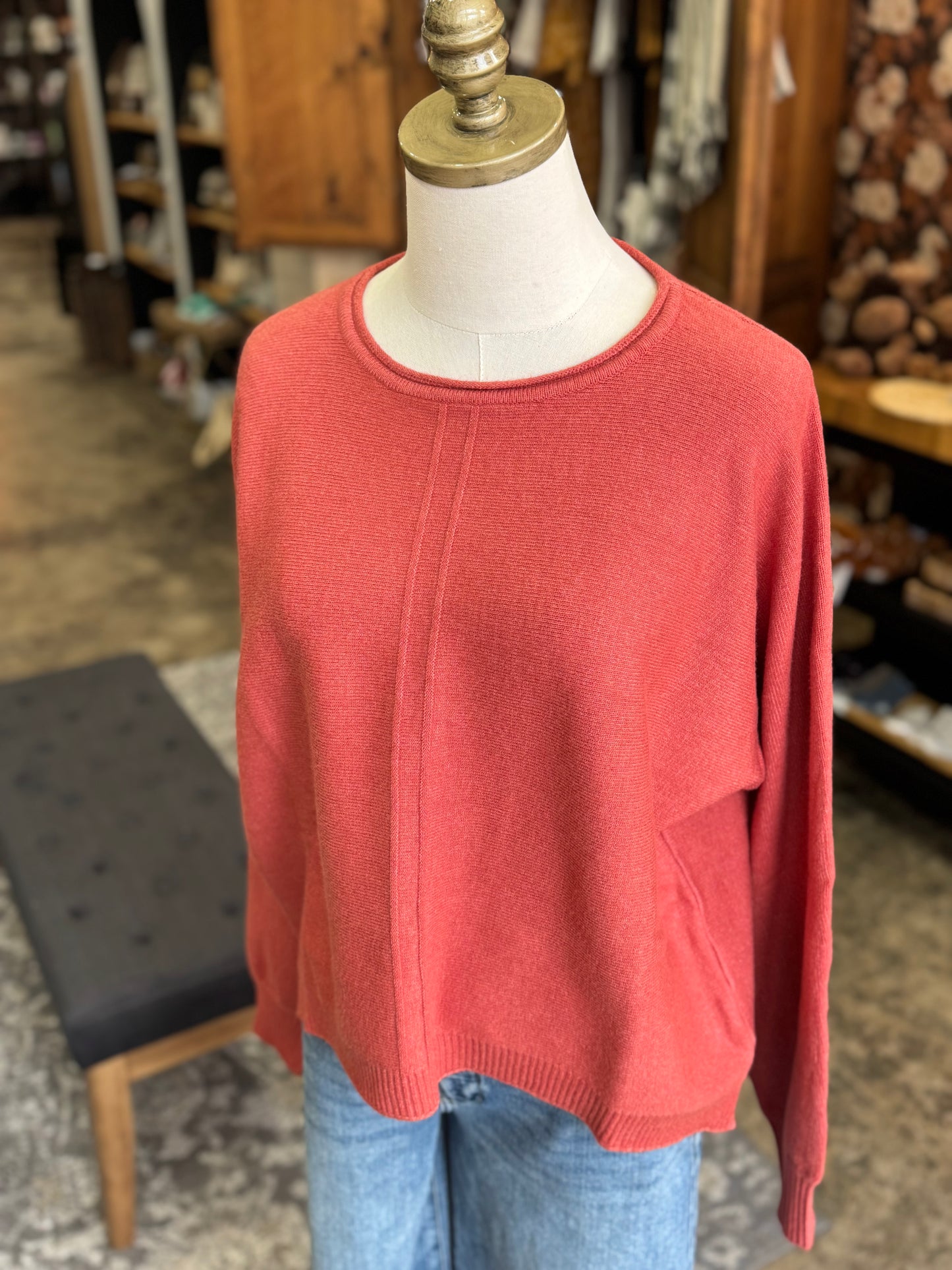 Front Seam Sweater - Heather Rust