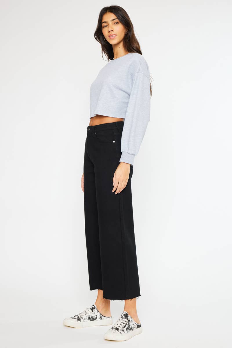 High Rise Crop Wide Leg Jeans - Black