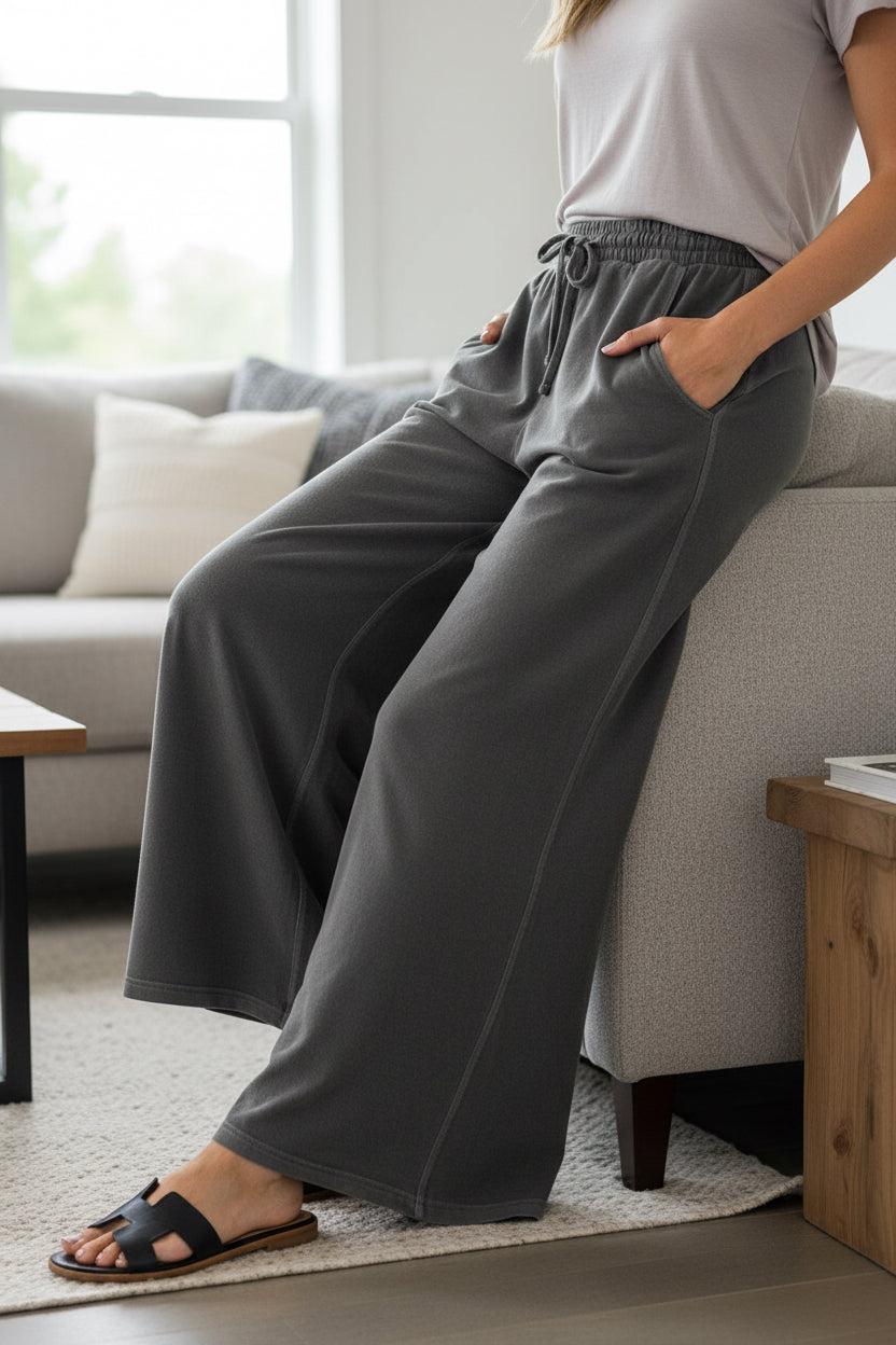 French Terry Pants - Washed Black