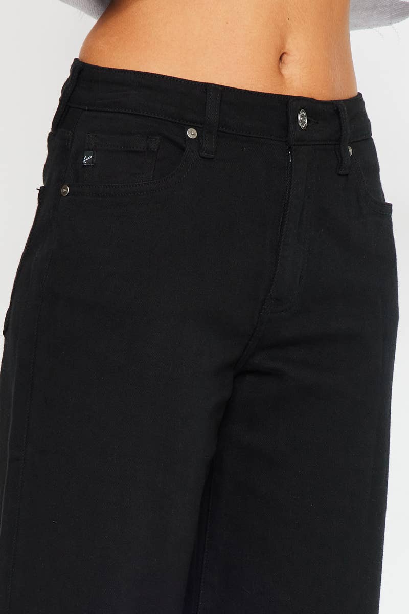 High Rise Crop Wide Leg Jeans - Black