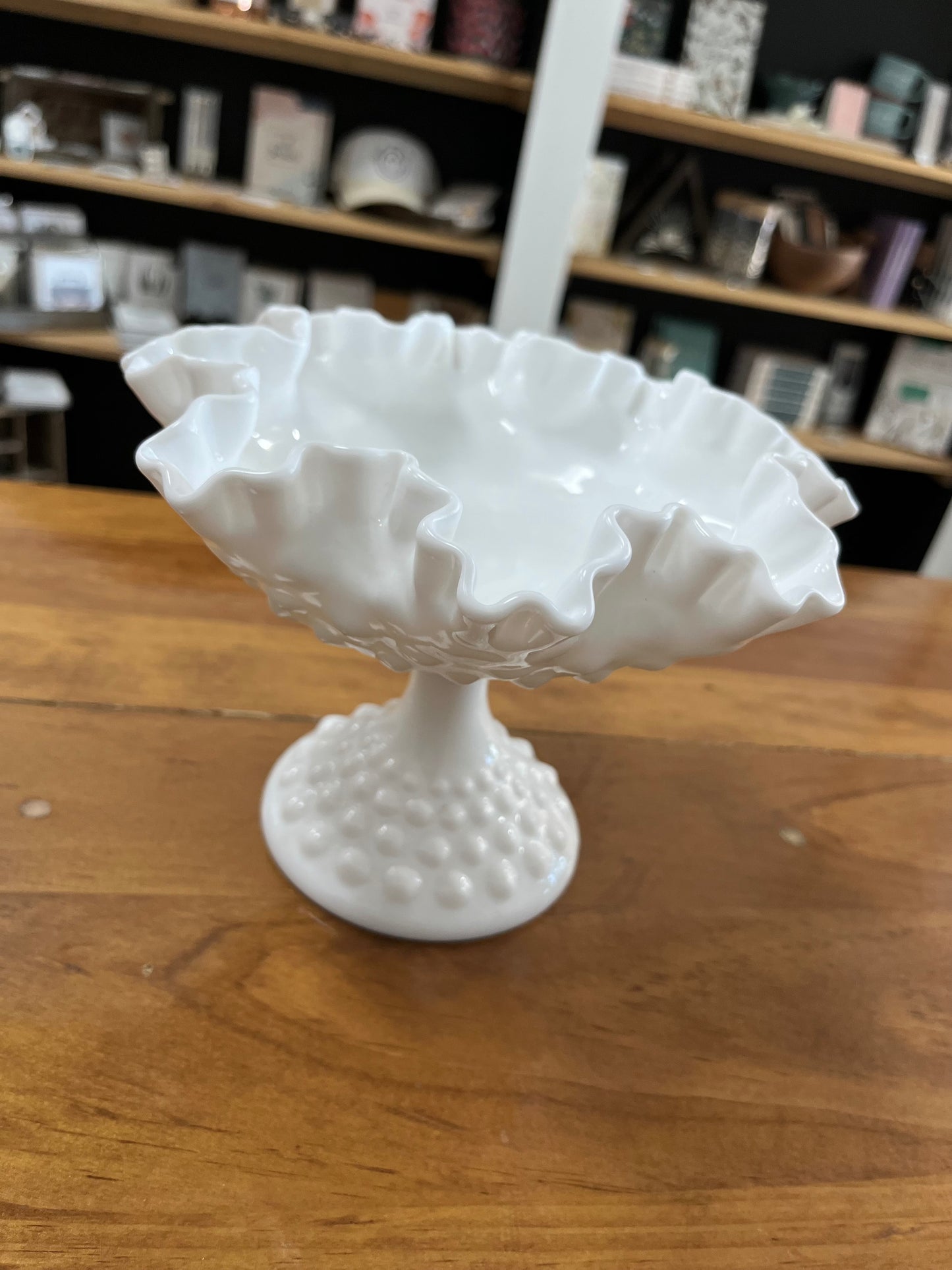 Milk Glass Scalloped Pedestal Candle