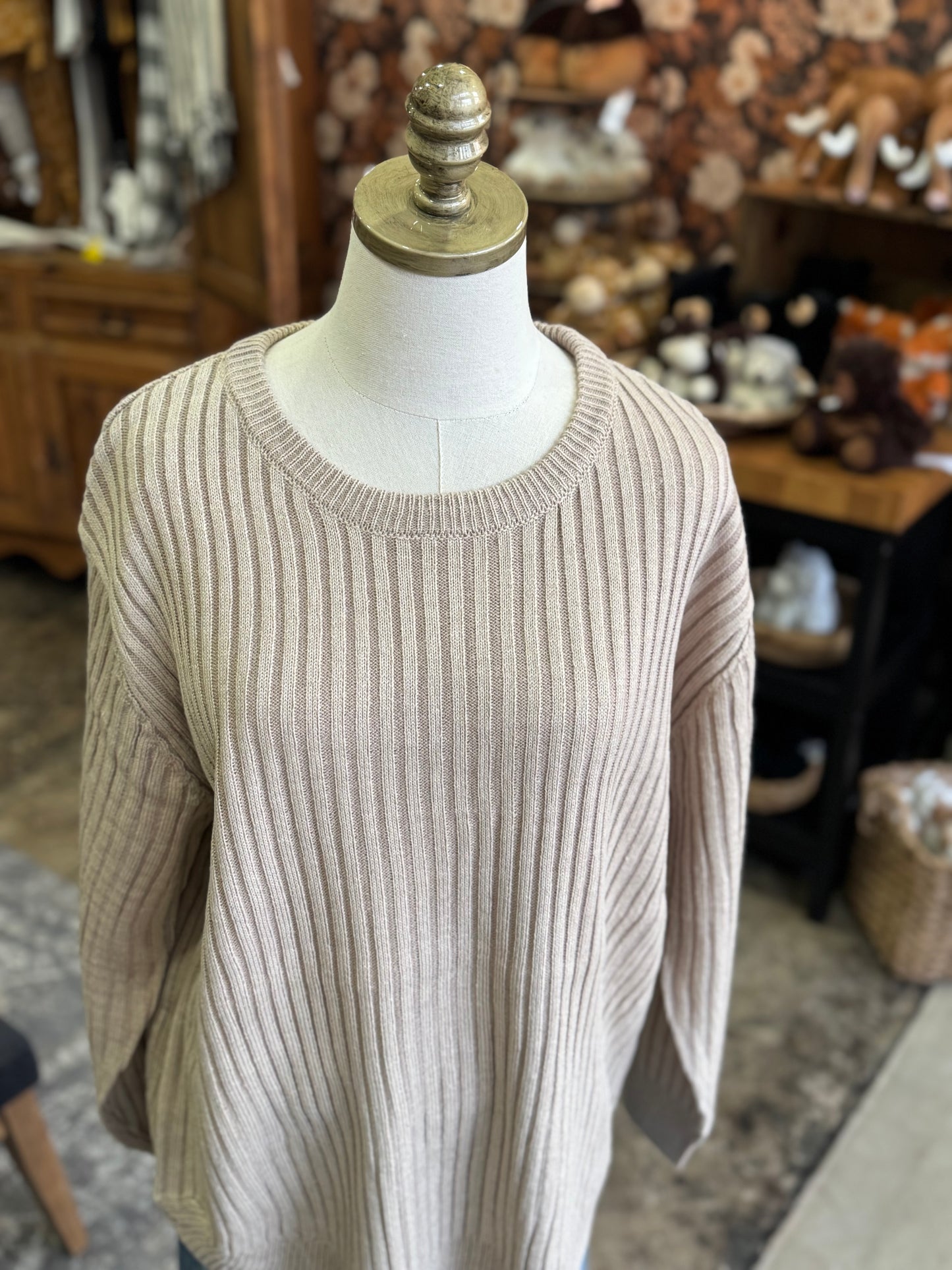 Curved Hem Sweater - Light Mocha