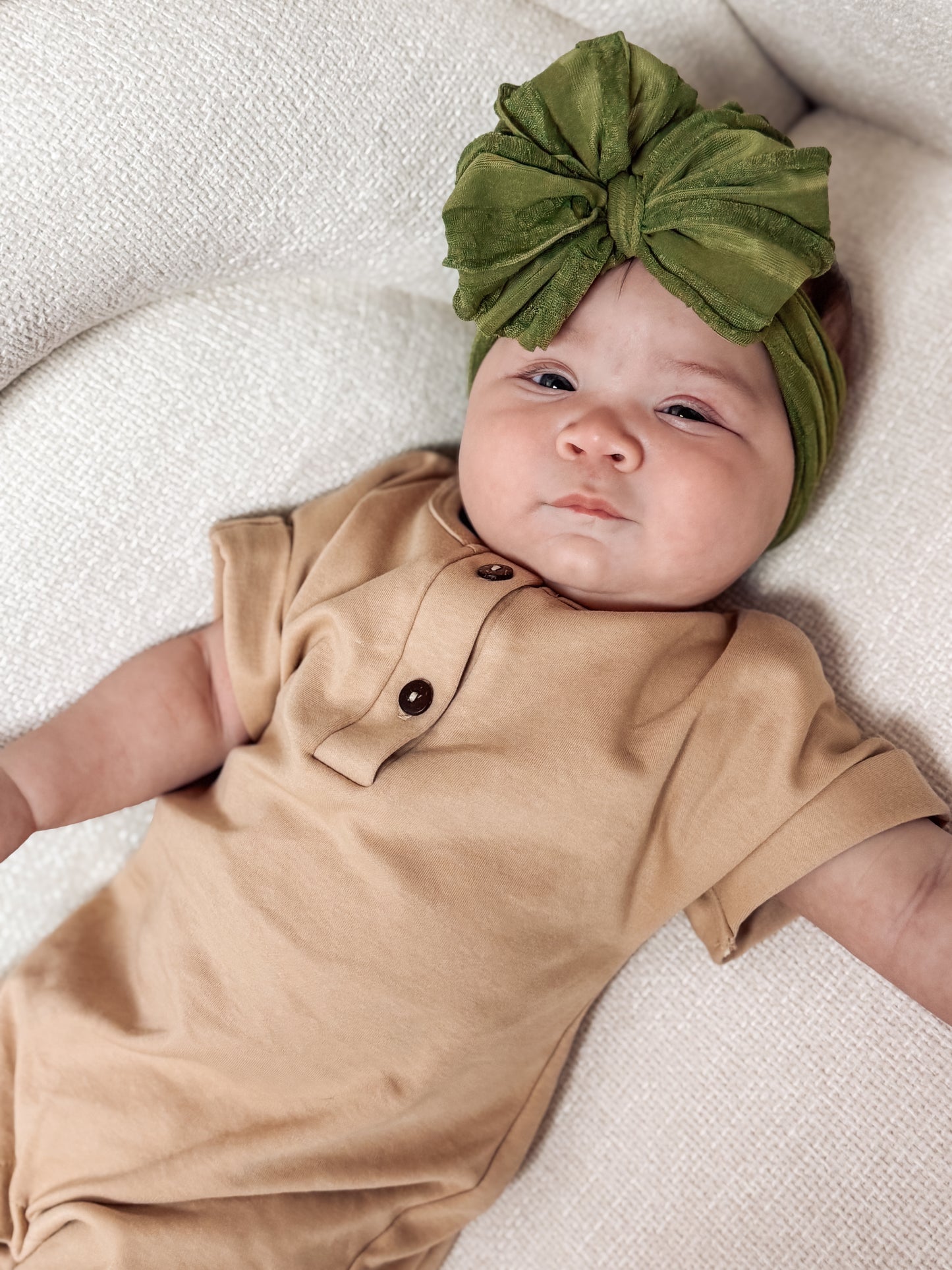 Solid Button Romper - Sand