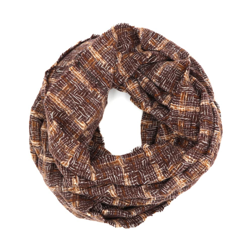 Plaid Check Infinity Scarf - Brown