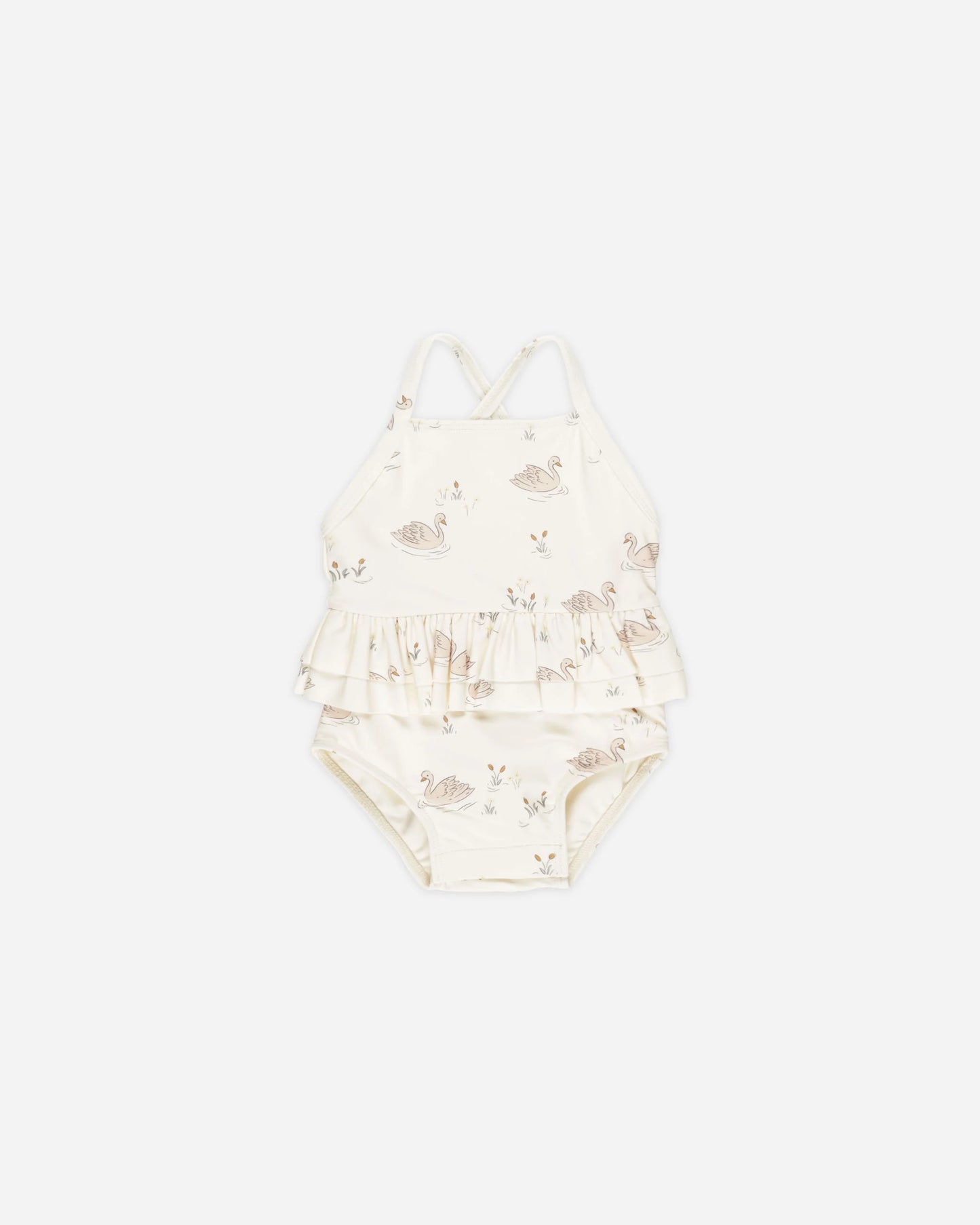 Ruffled One Piece Swimsuit - Swans
