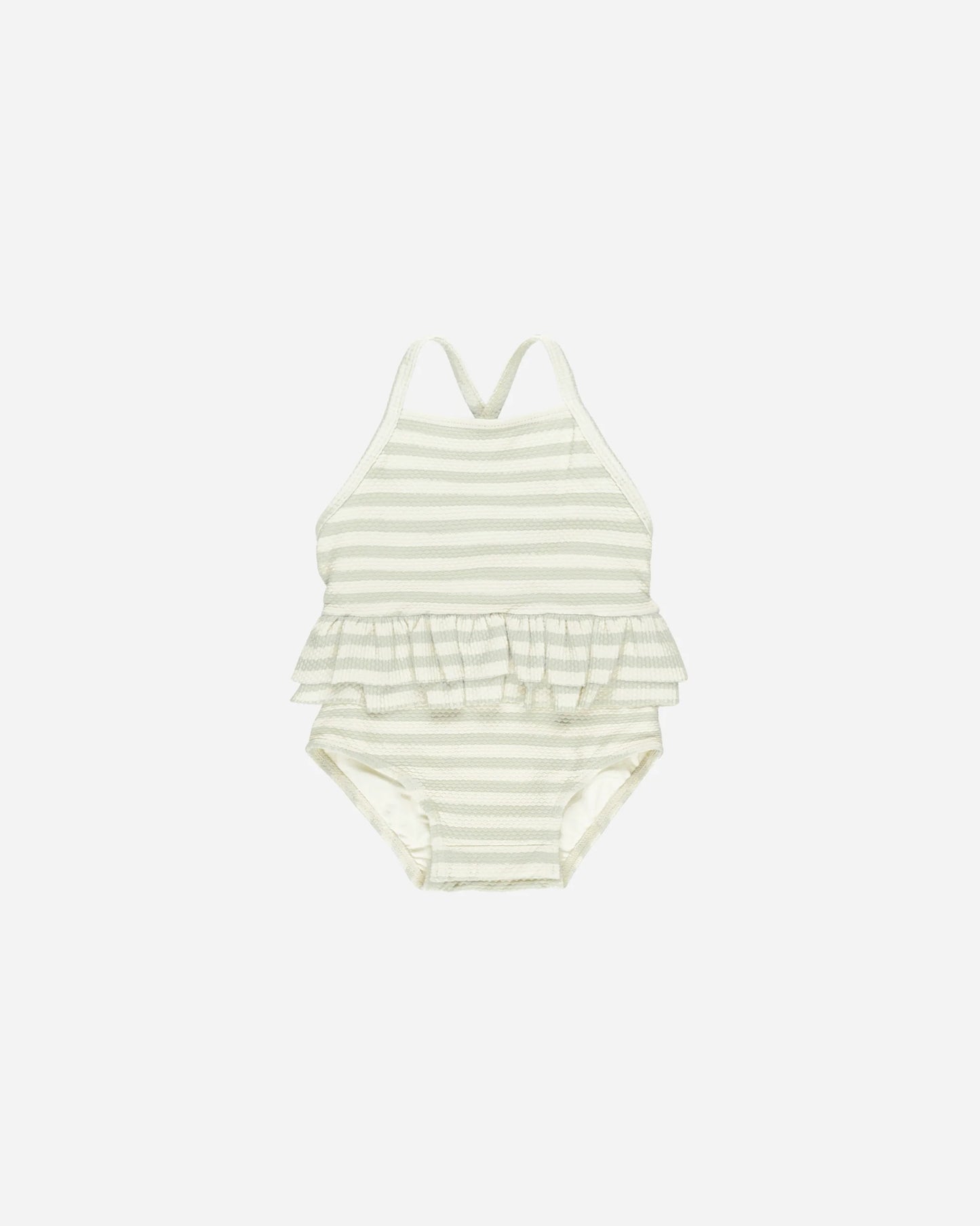 Ruffled One Piece Swimsuit - Mint Stripe
