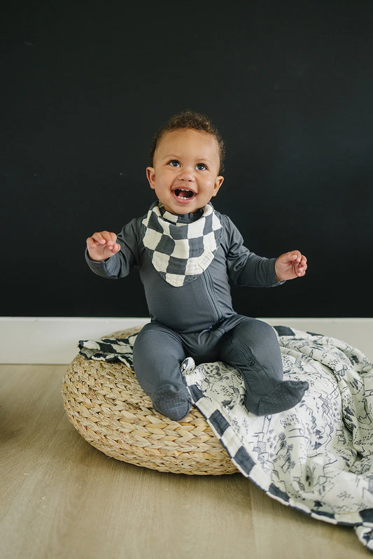 Muslin Bib - Checkered Charcoal