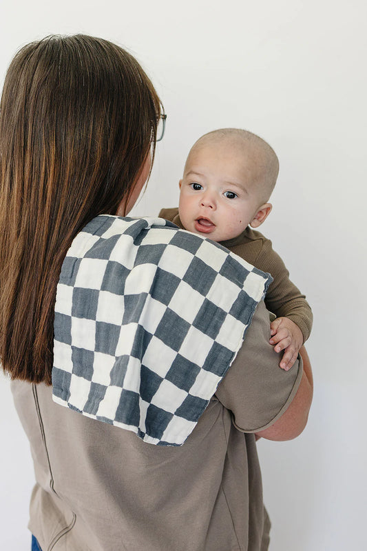 Muslin Burp Cloth - Checkered Charcoal