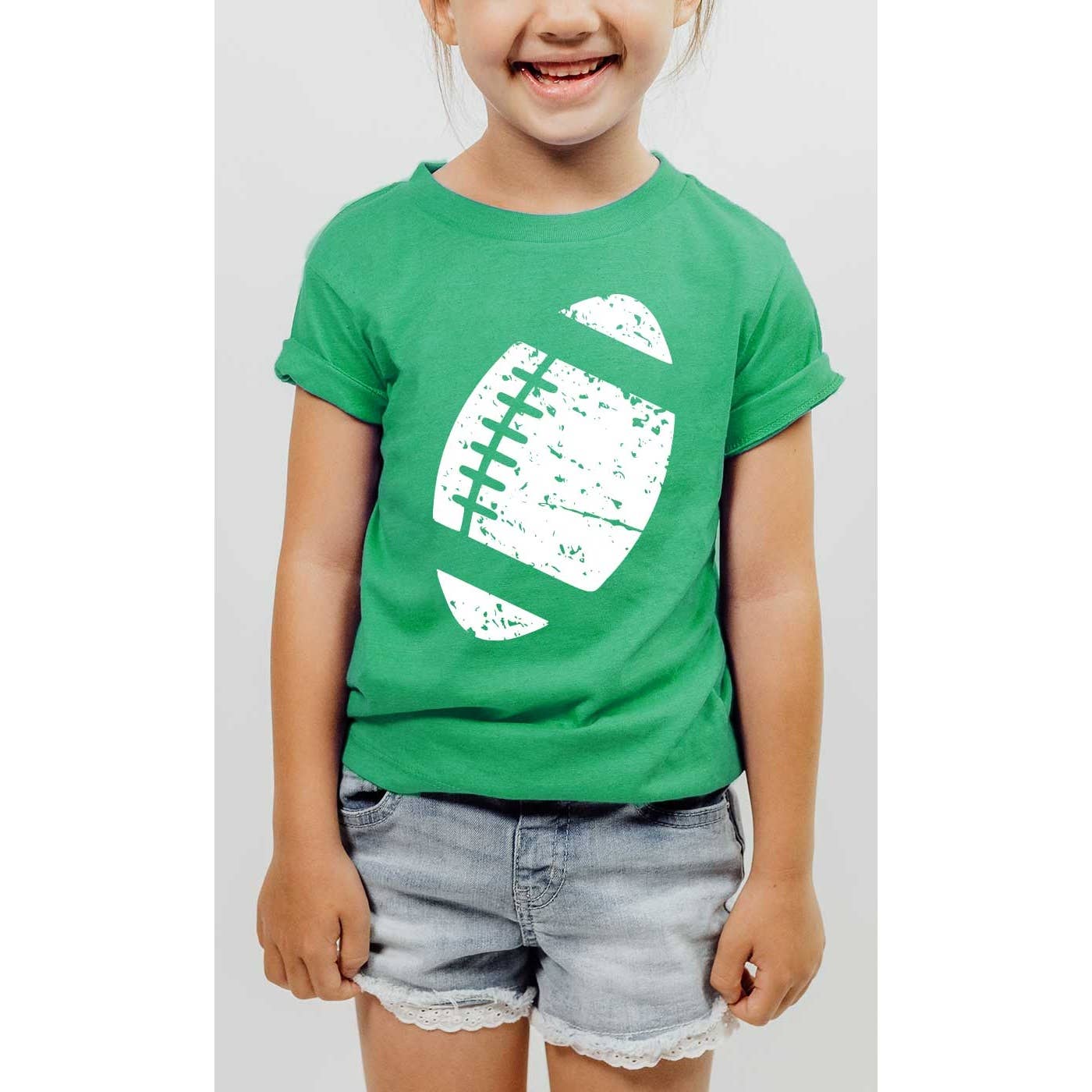 Distressed Football Graphic Tee - Kelly Green