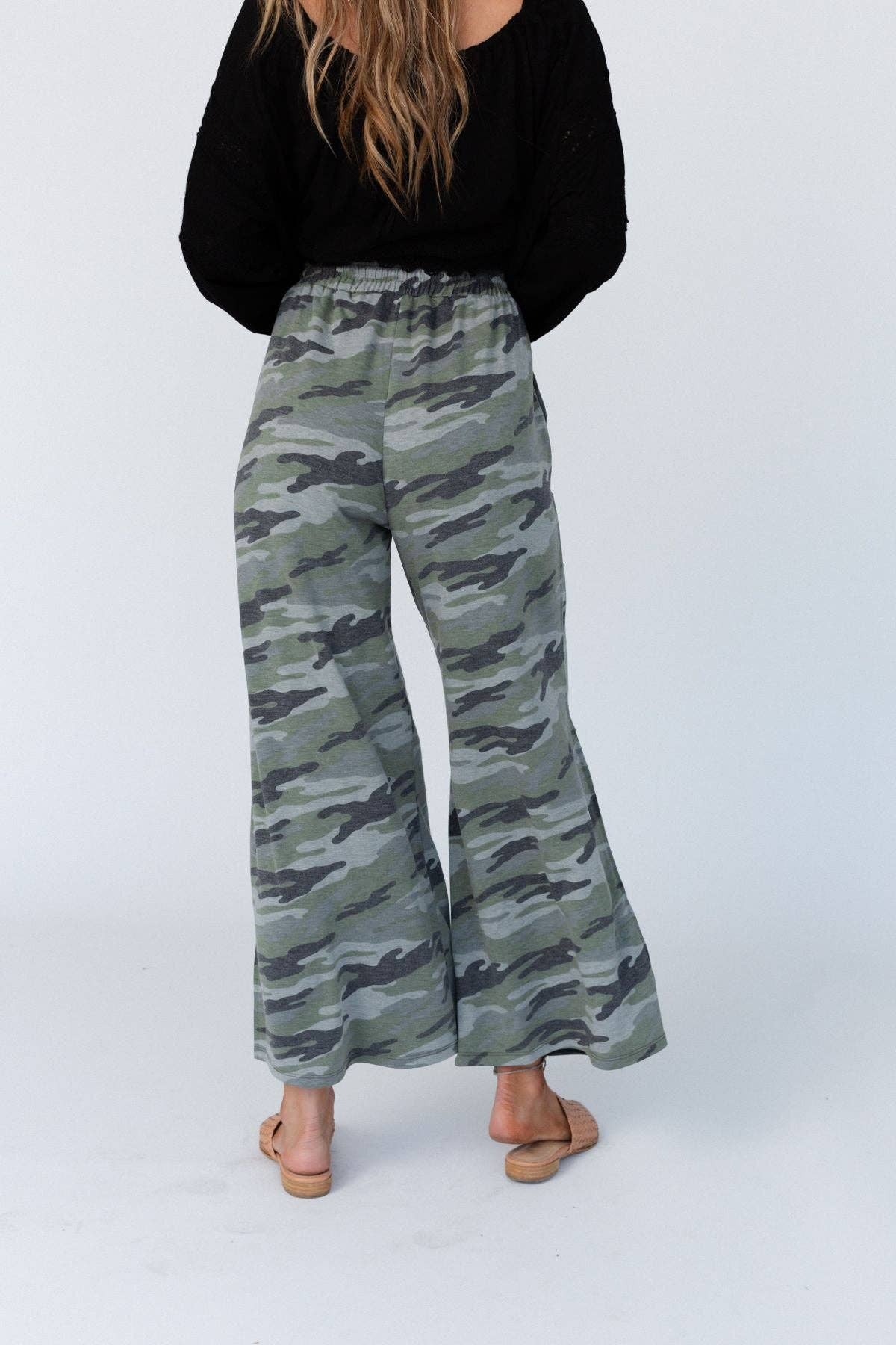 Wide Leg SLIT Pants - Camo