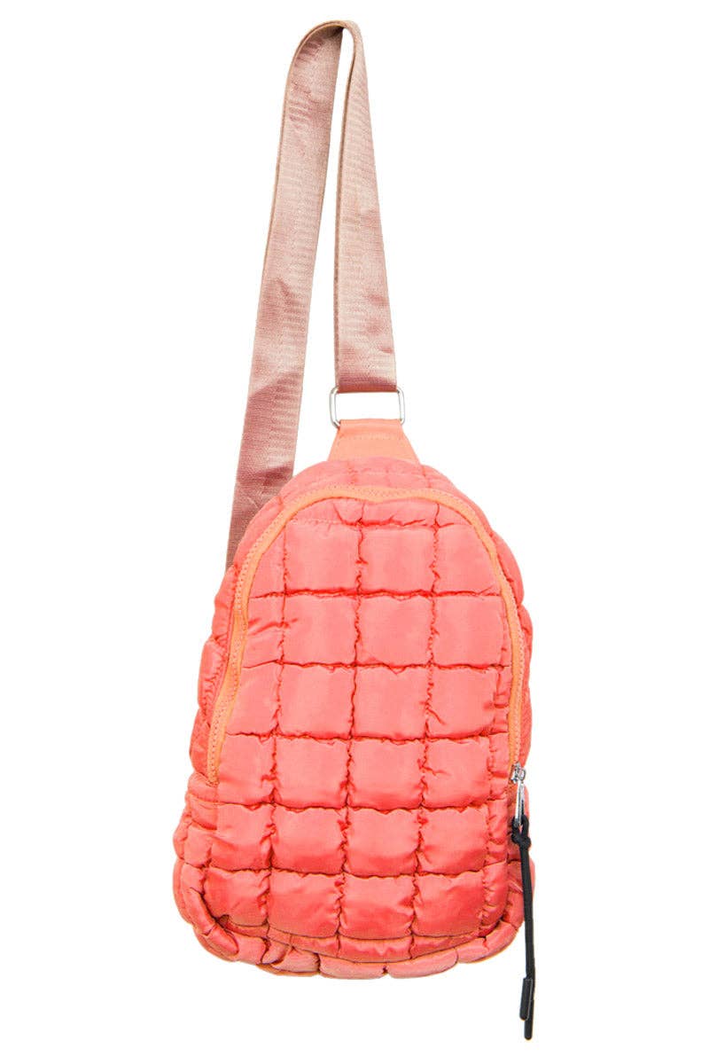 Quilted Sling Crossbody Bag - Coral