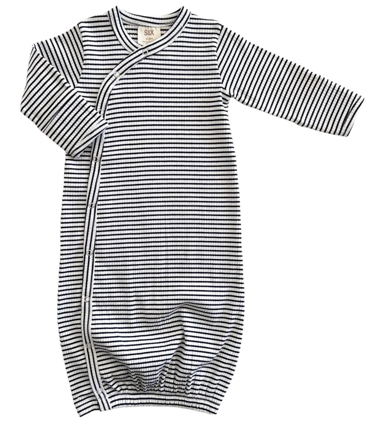 Organic Ribbed Gown - Black Stripe