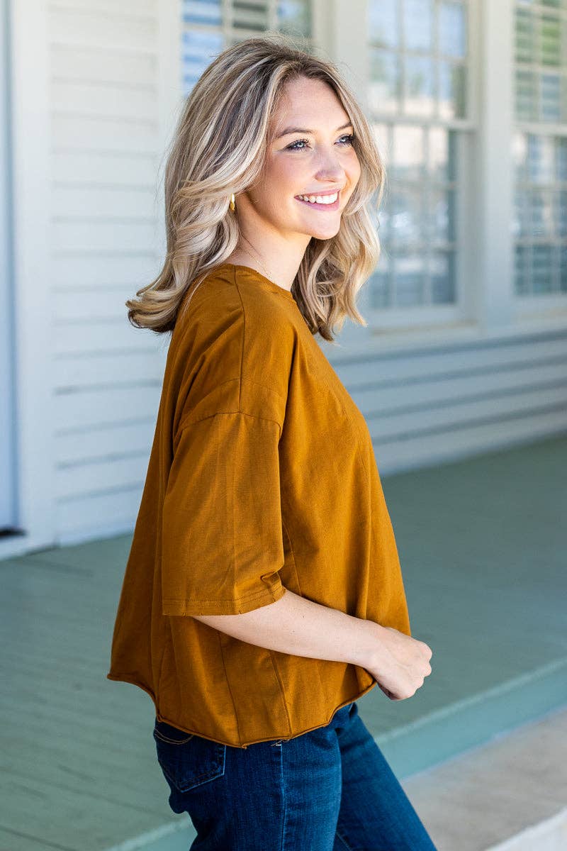 Ripped Collar Box Oversized Shirt - Camel