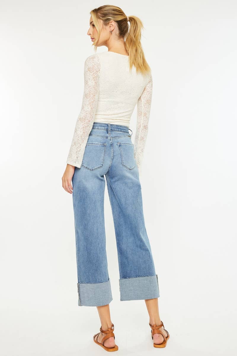 High Rise Crop Wide Leg Jeans - Cuff