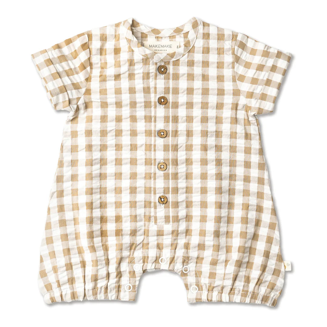 Organic Bubble Romper - Brown Checkered