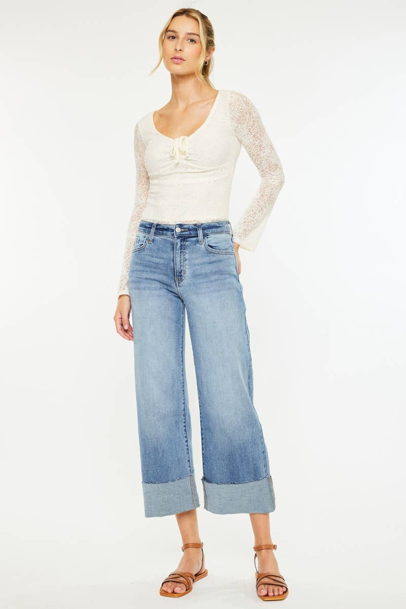 High Rise Crop Wide Leg Jeans - Cuff