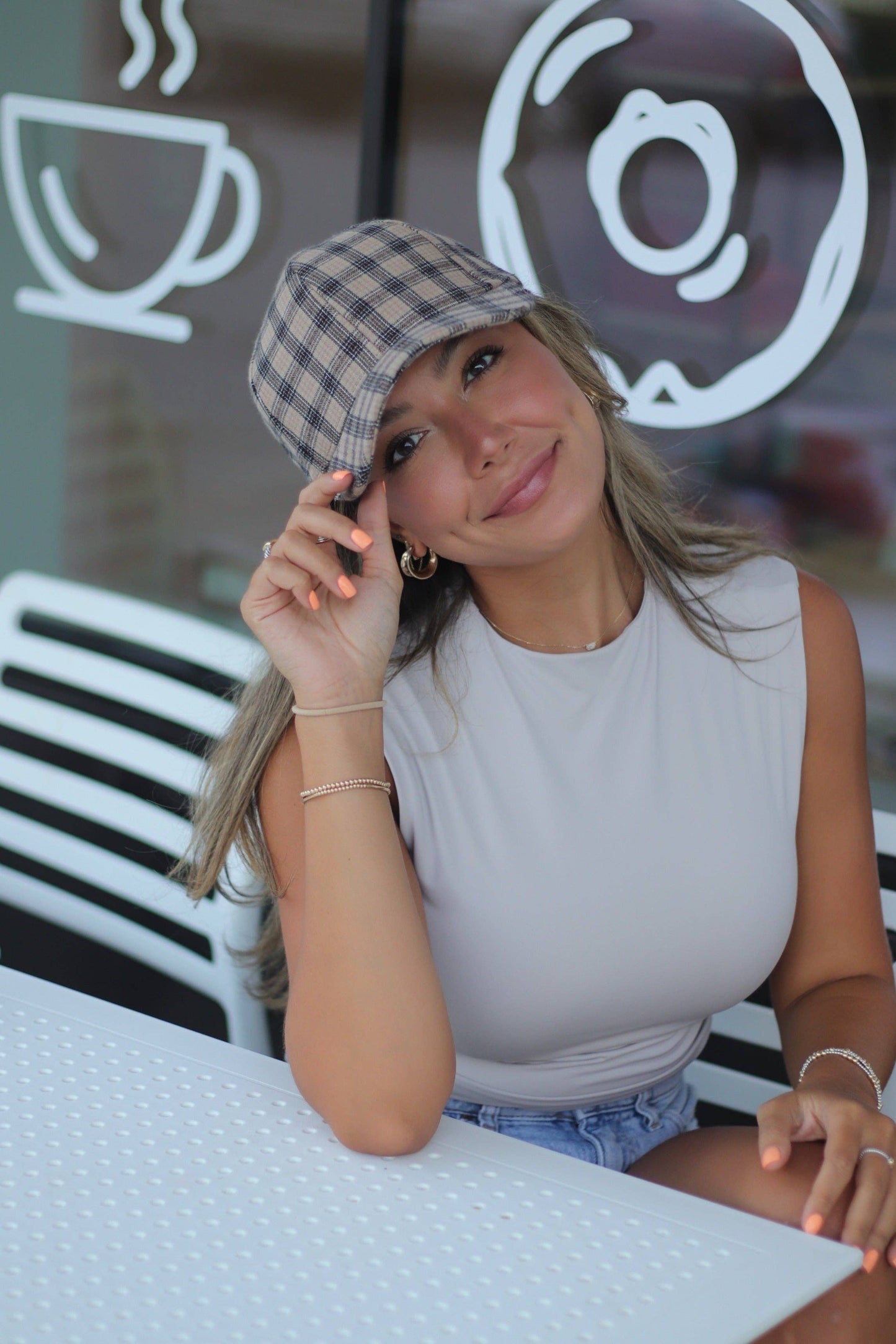 Baseball Hat - Beige/Black Plaid
