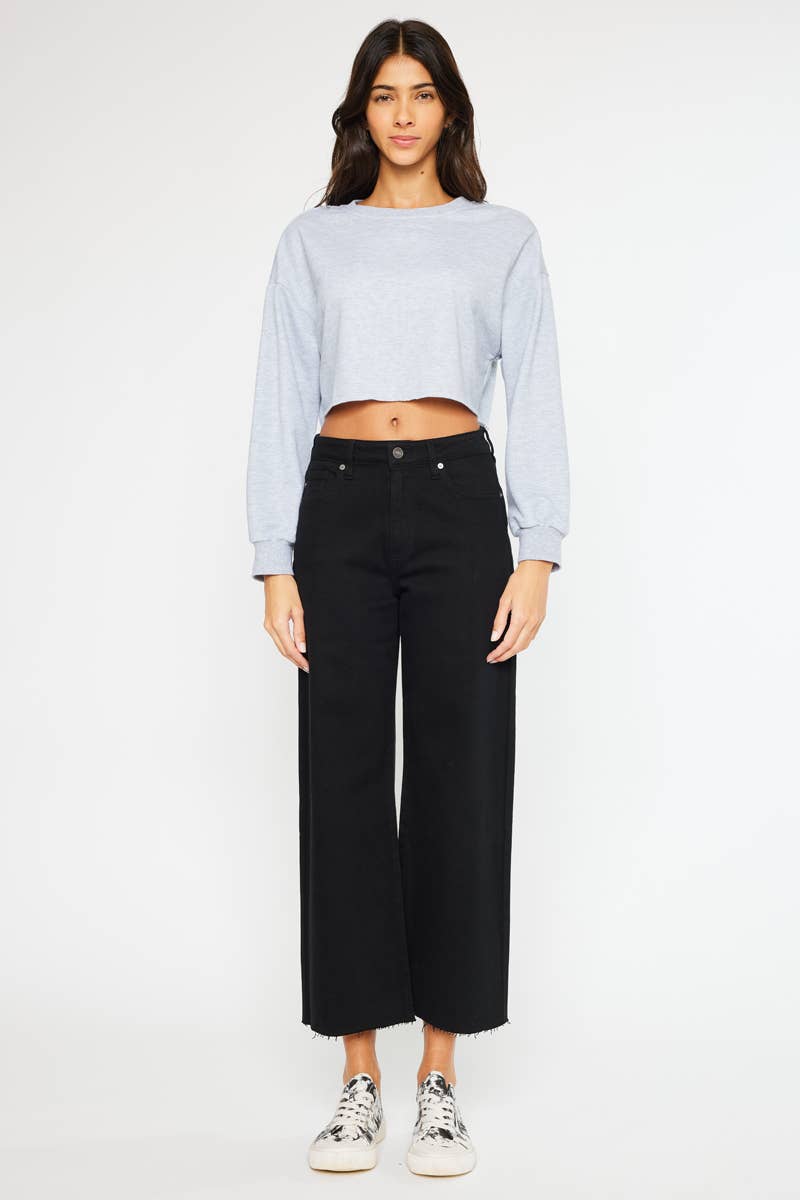 High Rise Crop Wide Leg Jeans - Black