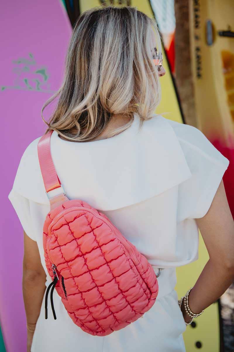 Quilted Sling Crossbody Bag - Coral