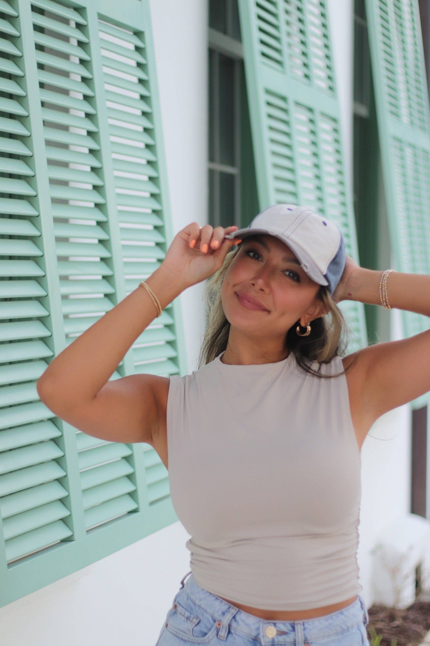 Baseball Hat - Distressed Tan/Brown/Navy