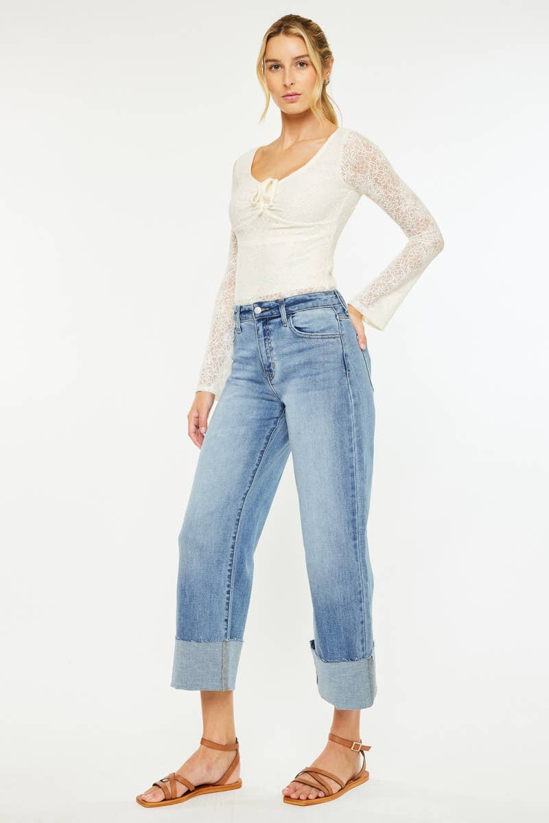 High Rise Crop Wide Leg Jeans - Cuff