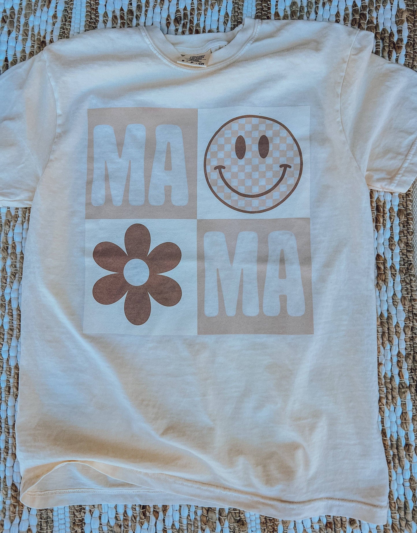 Checkered Smiley Face Flower Mama Tee