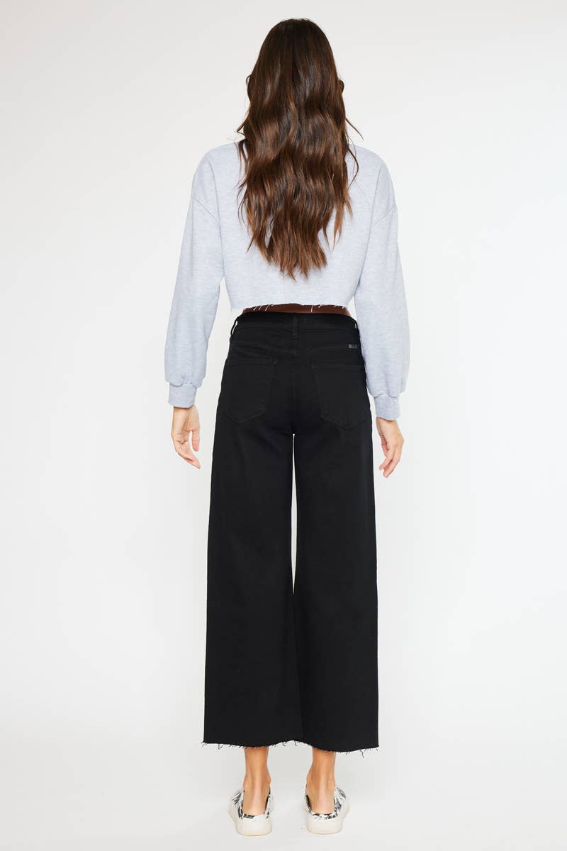 High Rise Crop Wide Leg Jeans - Black