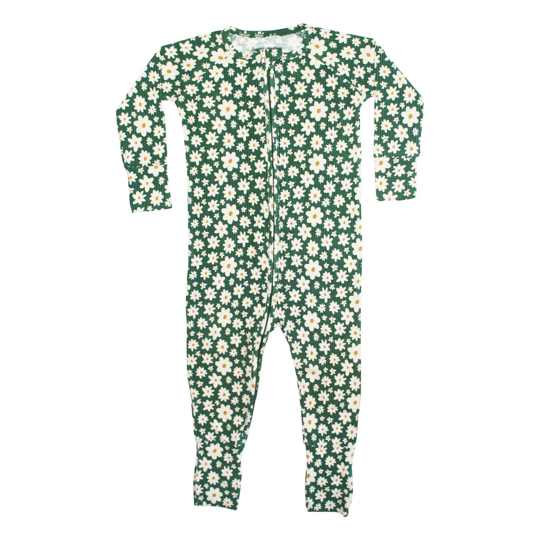 Ribbed Zip Romper - Green Floral