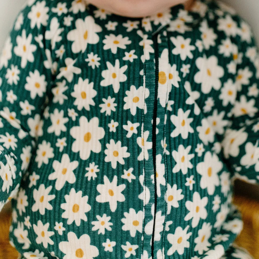 Ribbed Zip Romper - Green Floral