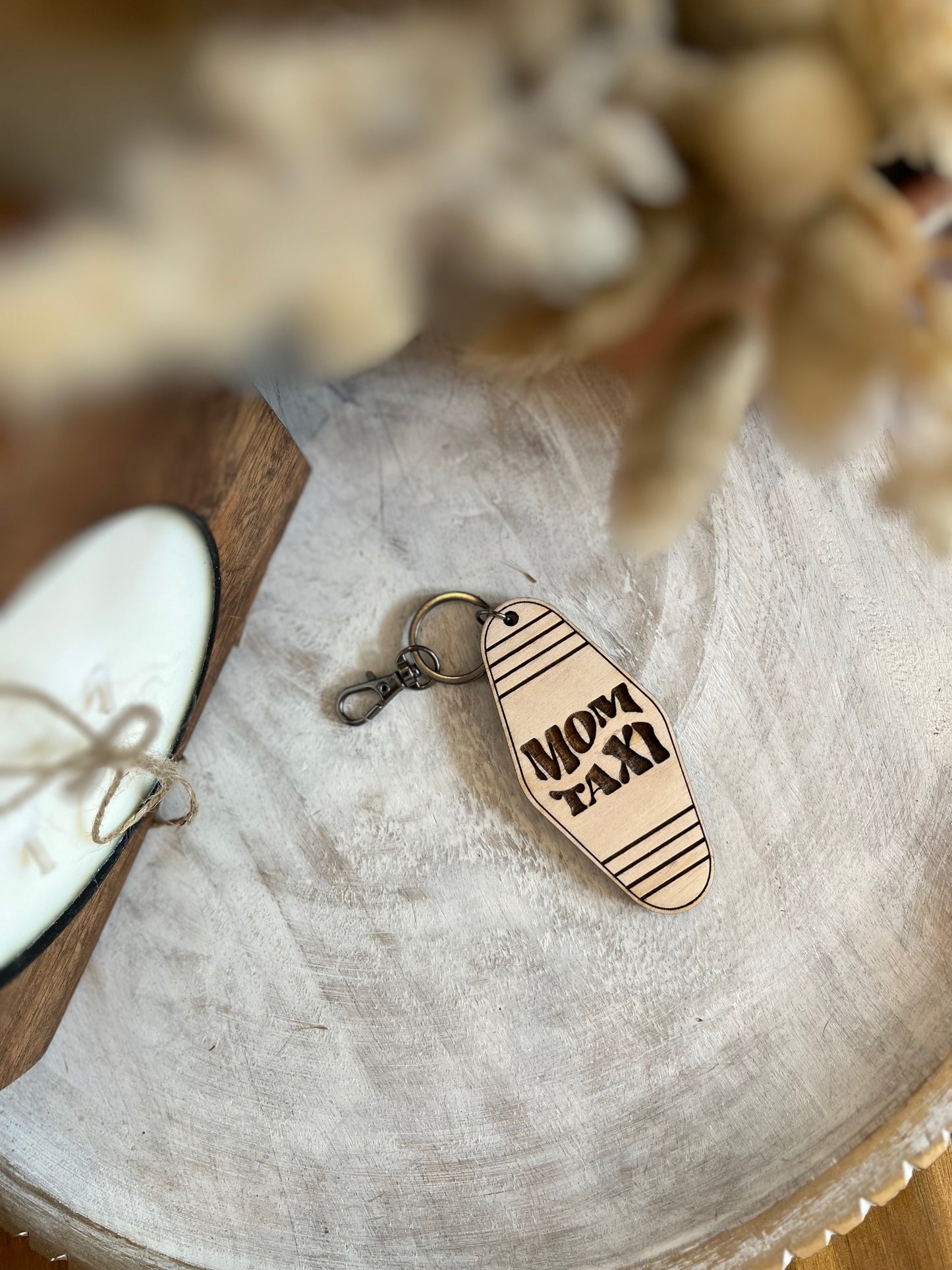 Mom Taxi wood key chain