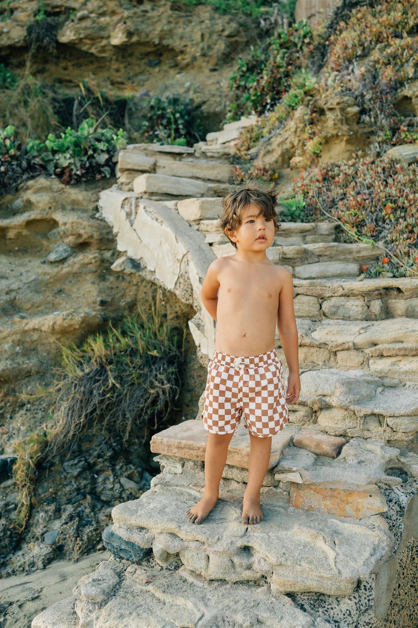 Surf Swim Shorts - Rust Checkered