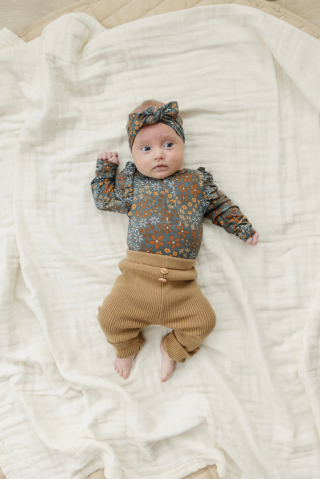 Ruffle Bamboo Onesie - Navy Floral